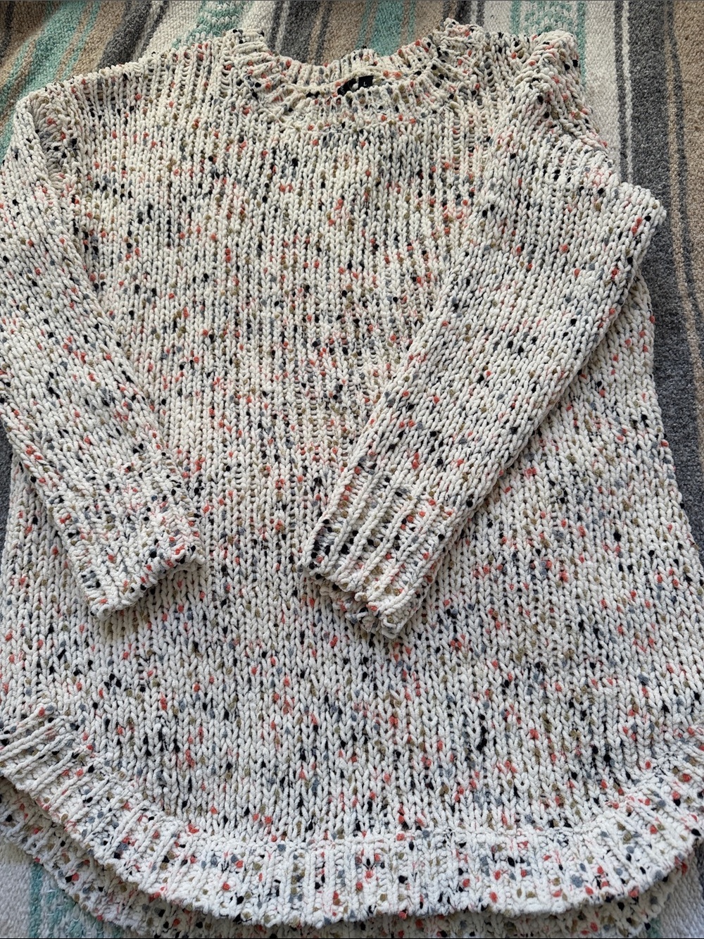 moon & madison Cream Speckled Knit Crewneck Sweater with Coral and Black Flecks